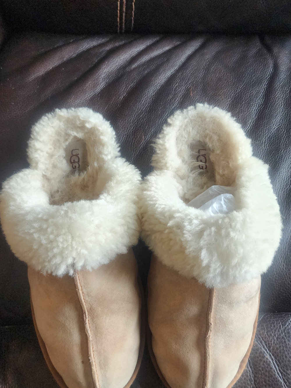 UGG Kids Chestnut Suede Slippers with Cream Sheepskin Cuff